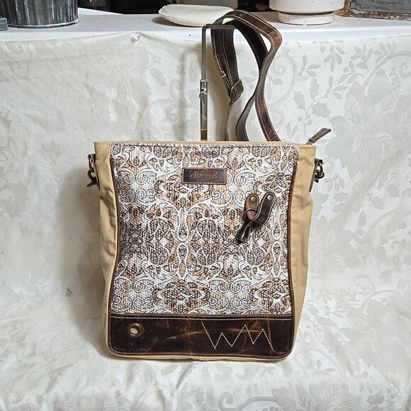 Sixtease Leather and Fabric Boho Crossbody Bag - Picture 1 of 11